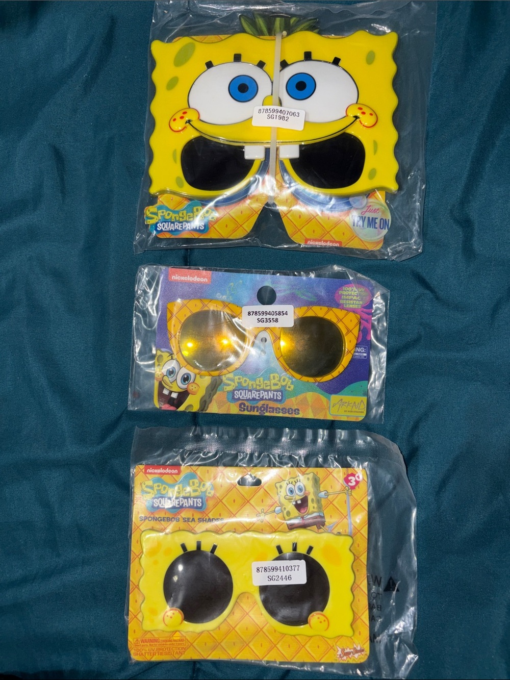 3 - Nickelodeon SpongeBob SquarePants Yellow Character Kids Sunglasses Packs NIP